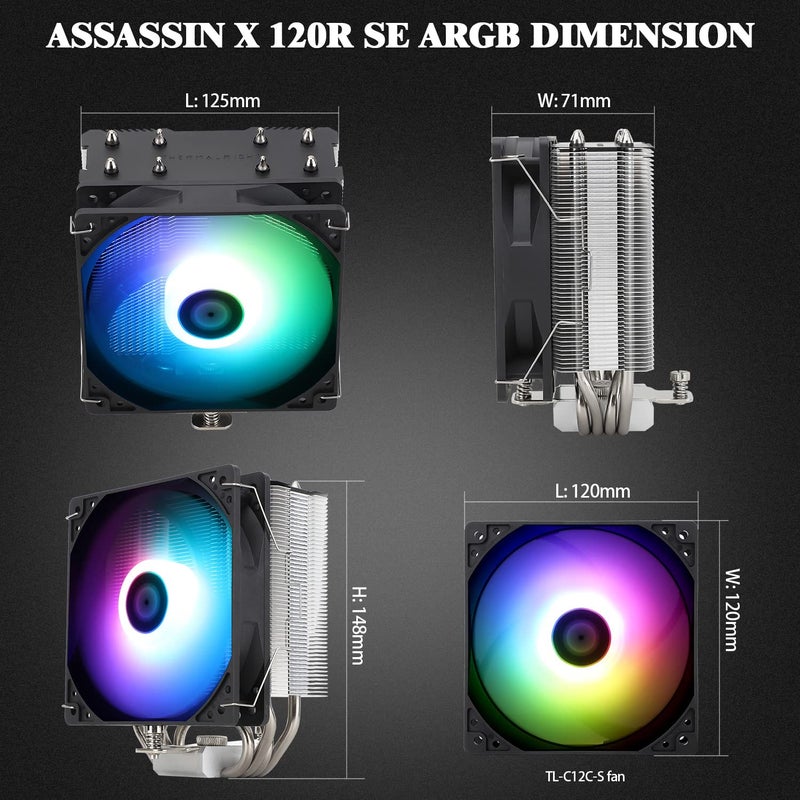 Thermalright مبرد الهواء للمعالج Assassin X120 Refined SE ARGB، 4 أنابيب حرارية، مروحة TL-C12C-S PWM، غطاء مبرد من الألمنيوم، تقنية AGHP، لدعم AMD AM4/AM5/Intel LGA 1150/1151/1155/1851/1200/1700 (SE ARGB) - Image 5